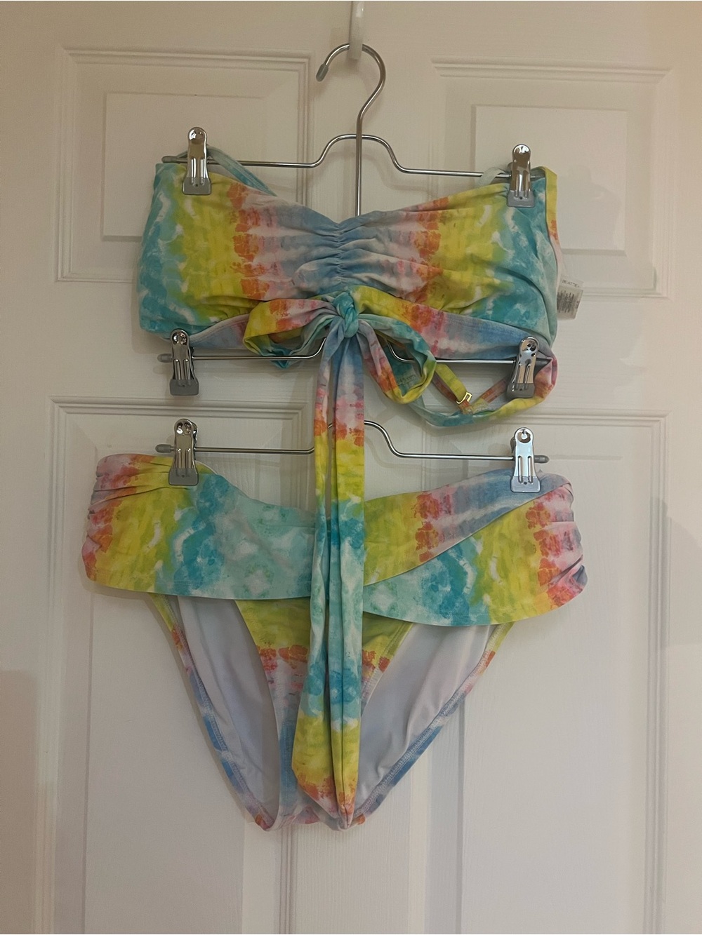 Bleu Rod Beattie Tie-Dye Bandeau Bikini in Blue, Yellow, Pink